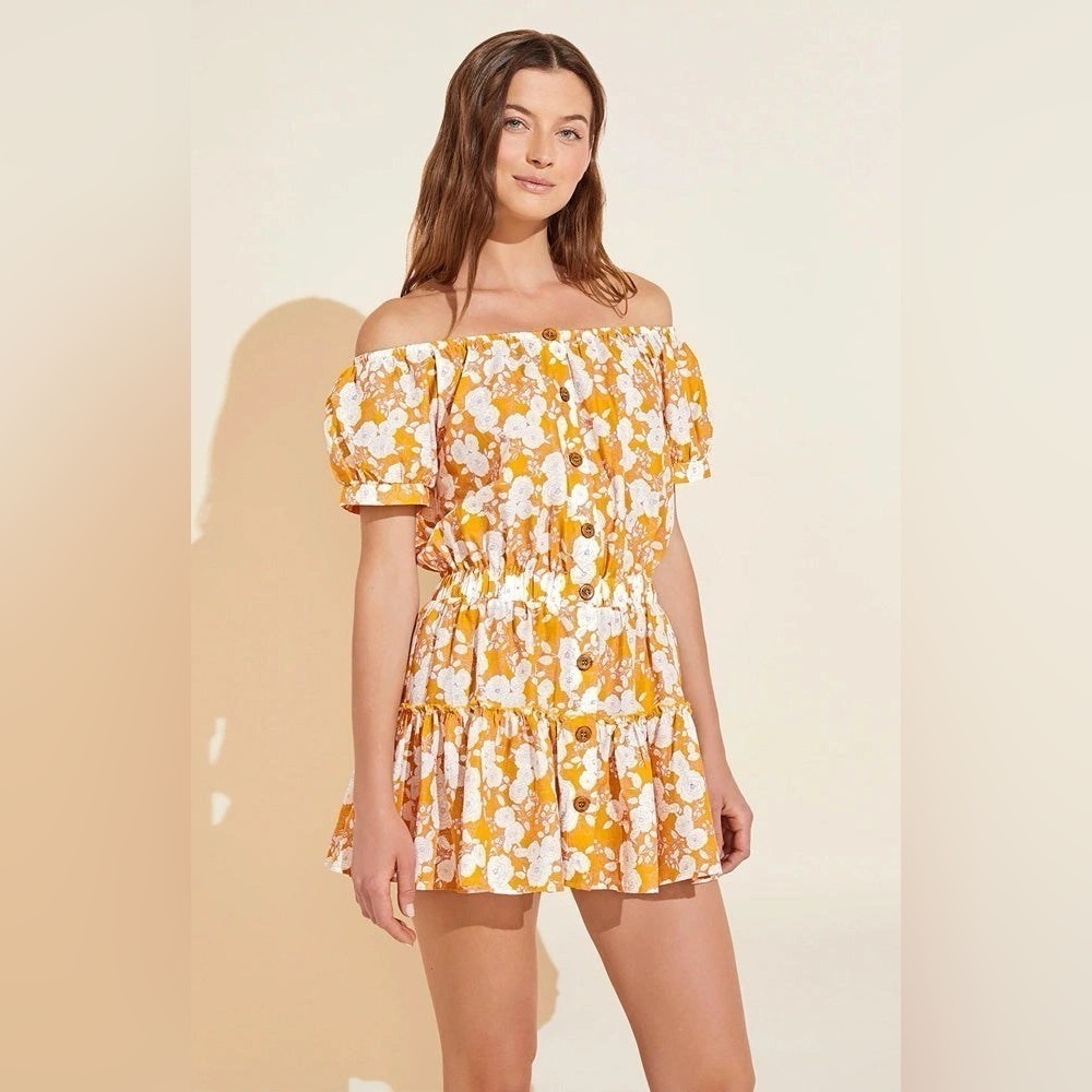 Eberjey Retro Floral Elsie Swim Cover-Up Organic Cotton Floral Summer Size Small